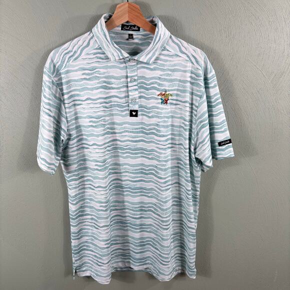 Bad Birdie Golf Shirt Men Size Large Green Waves Ocean Performance Short Sleeve - Picture 9 of 11
